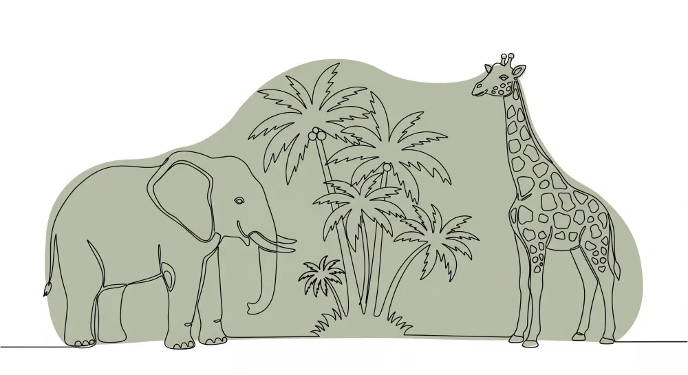 Tapet barnerom | Dekorative element med elefant og giraff