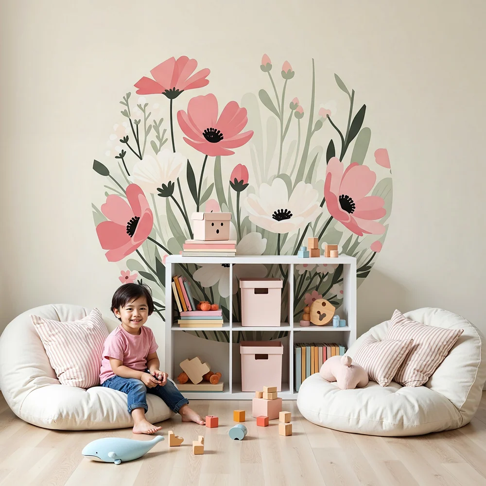 Tapet barnerom | Delikat blomsterbukett i myke toner