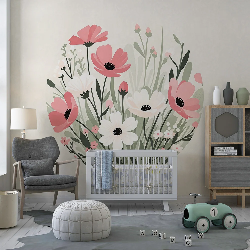 Tapet barnerom | Delikat blomsterbukett i myke toner