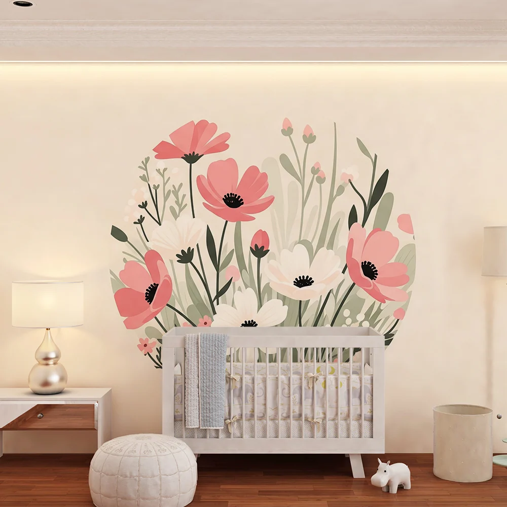 Tapet barnerom | Delikat blomsterbukett i myke toner