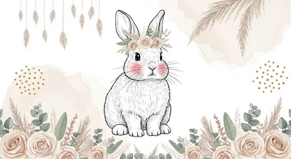 Tapet barnerom | Delikat kanin og søte blomster
