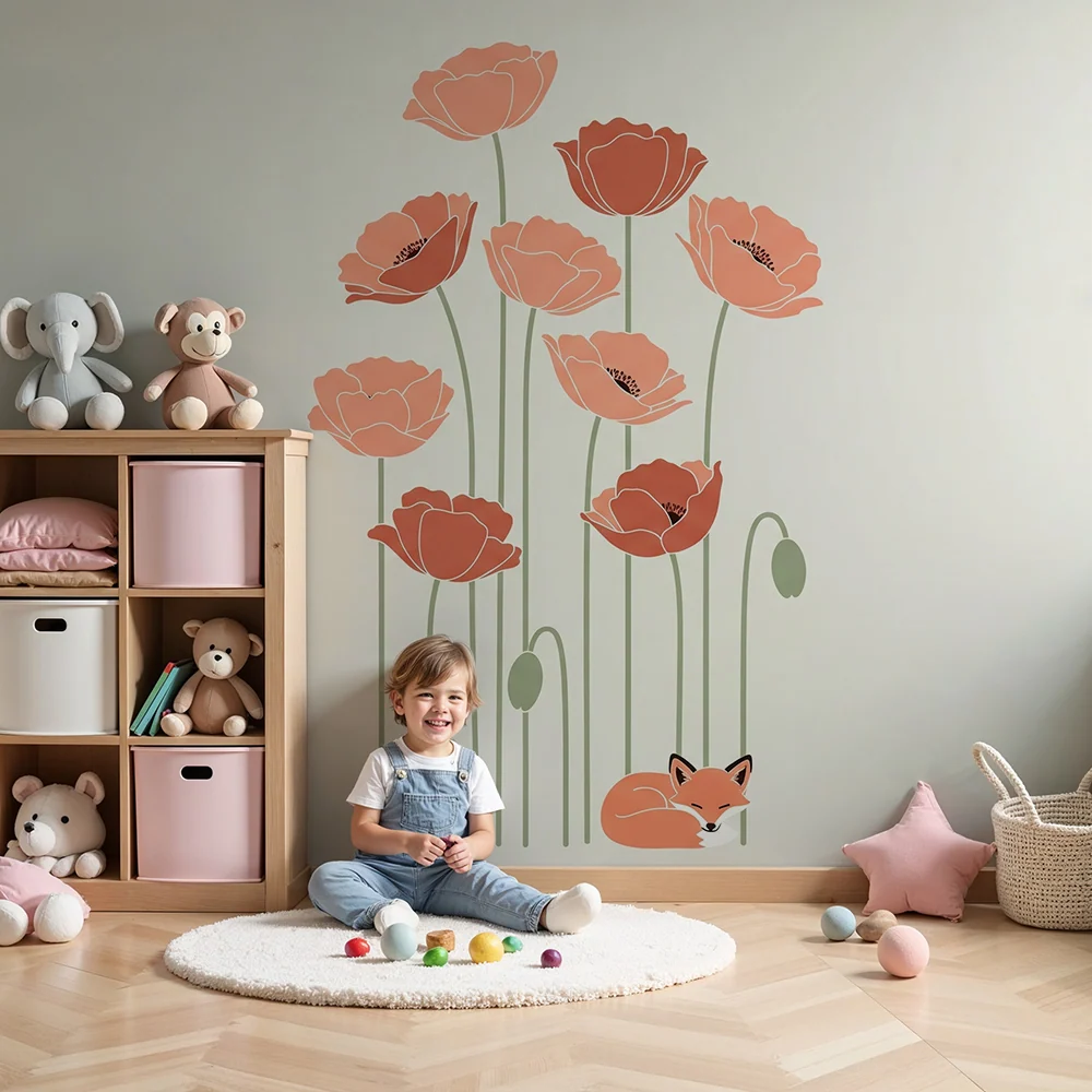Tapet barnerom | Delikate blomster og innhyllet rev