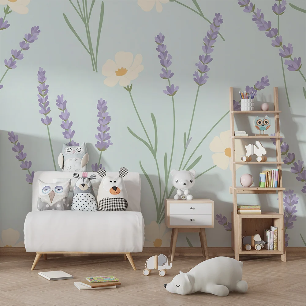 Tapet barnerom | Delikate blomster og lavendel
