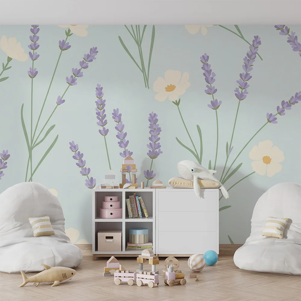 Tapet barnerom | Delikate blomster og lavendel