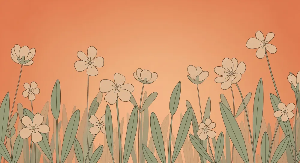 Tapet barnerom | Delikate blomster på oransje bakgrunn