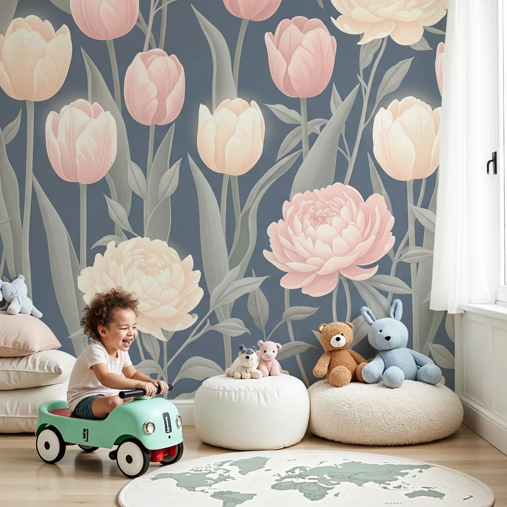Tapet barnerom | Delikate blomster og pastell