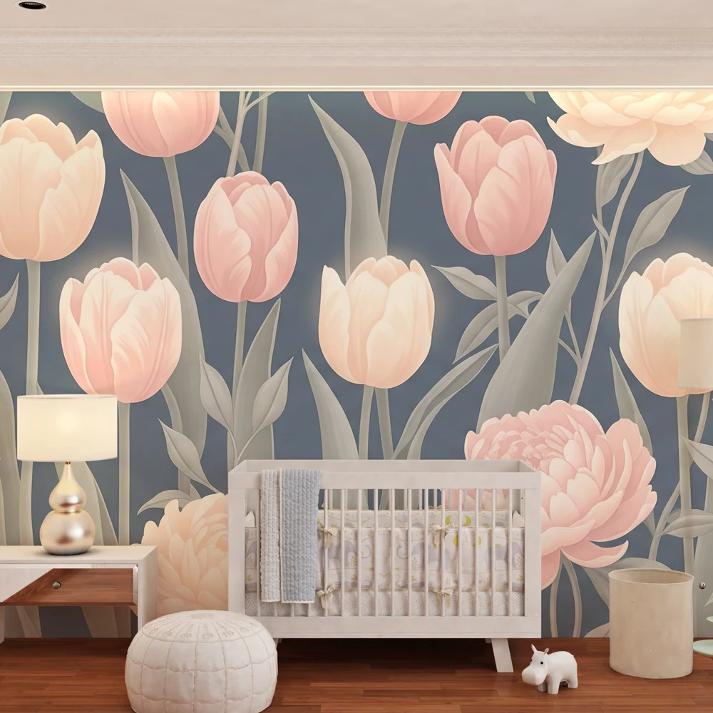 Tapet barnerom | Delikate blomster og pastell