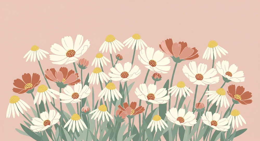 Tapet barnerom | Delikate blomster på pastellrosa bakgrunn