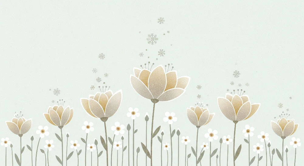 Tapet barnerom | Delikate blomster og snøfnugg