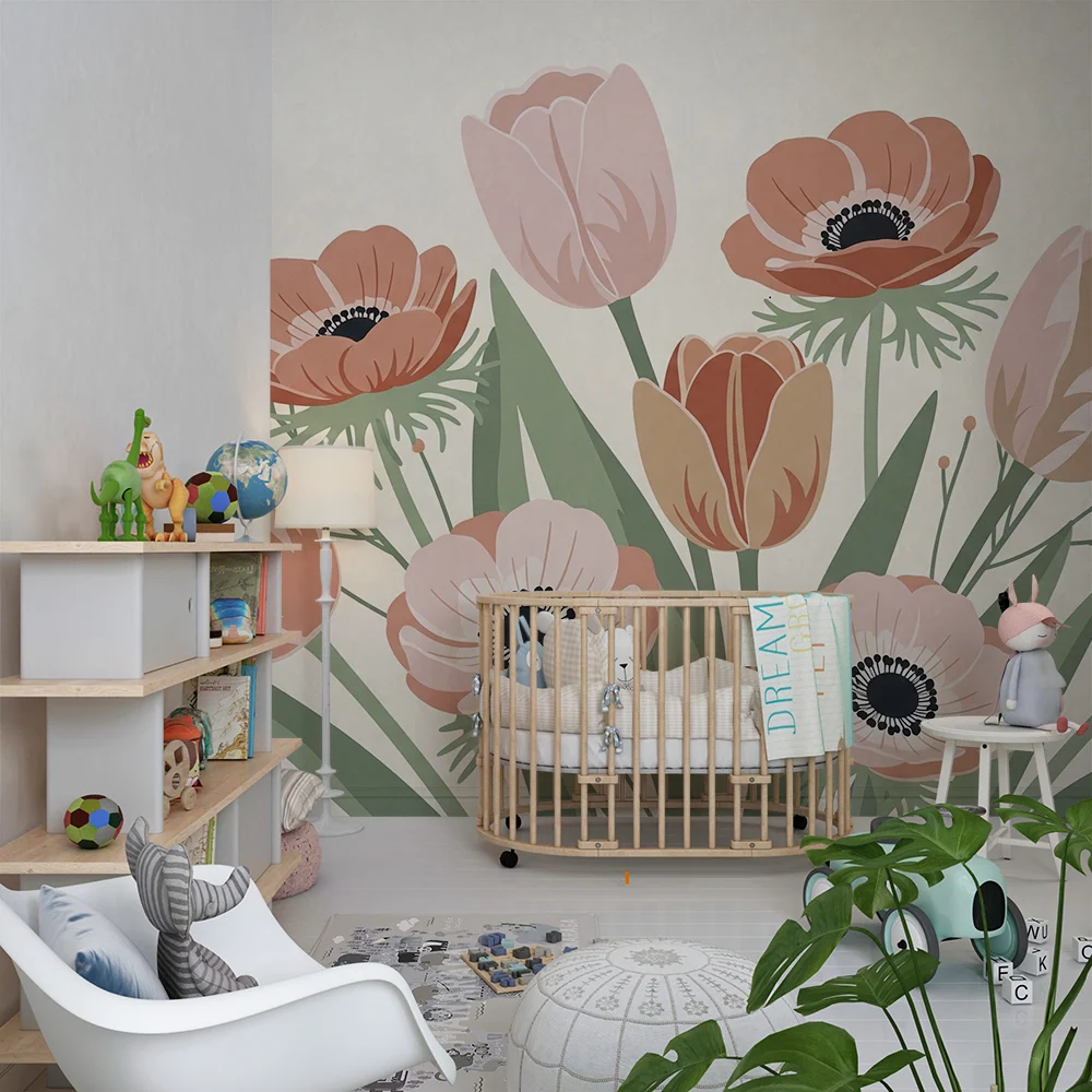 Tapet barnerom | Delikate blomsterbukett i myke farger