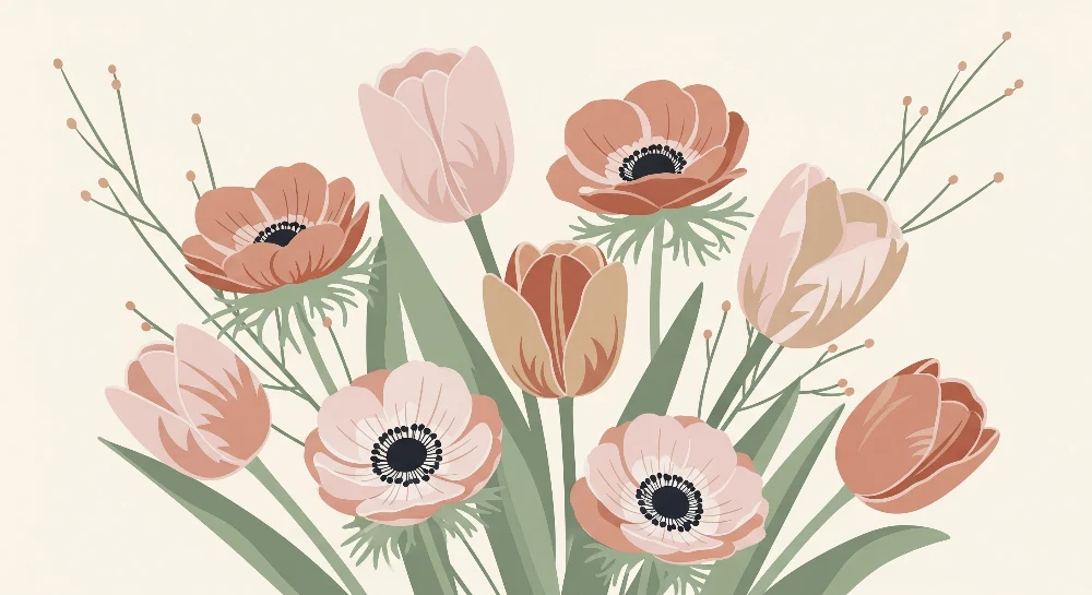 Tapet barnerom | Delikate blomsterbukett i myke farger