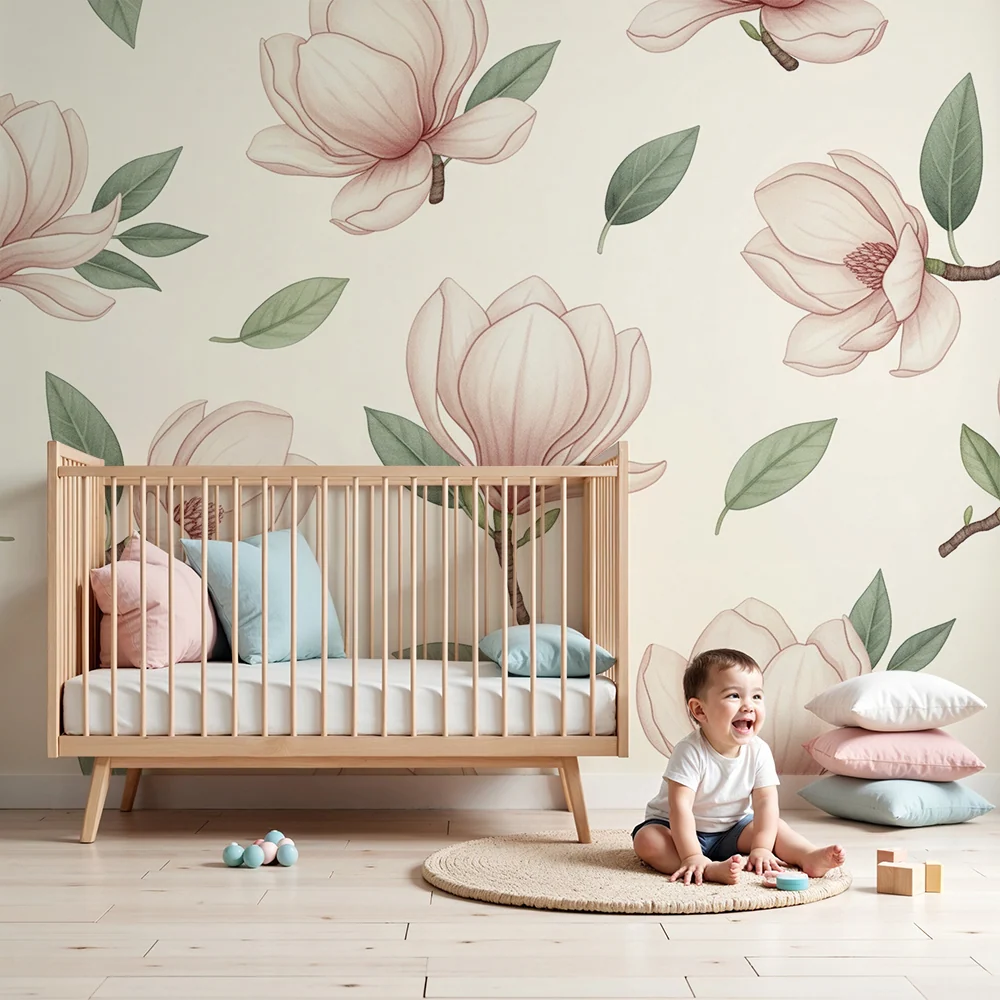Tapet barnerom | Delikate magnoliablomster