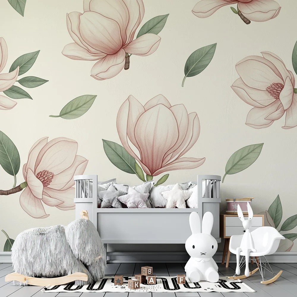 Tapet barnerom | Delikate magnoliablomster