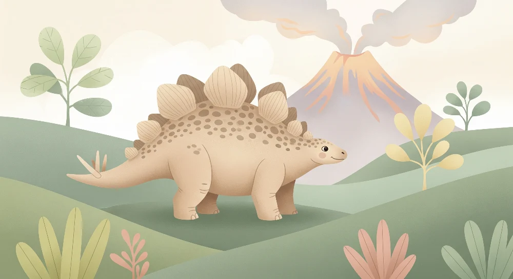 Tapet barnerom | Søt dinosaurus i en prehistorisk landskap