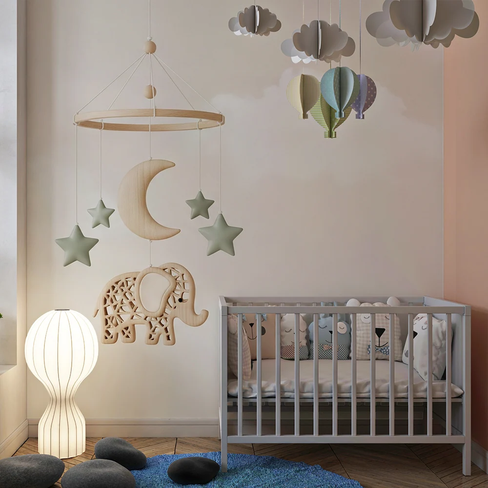 Tapet barnerom | Elefant mobil og stjernehimmel