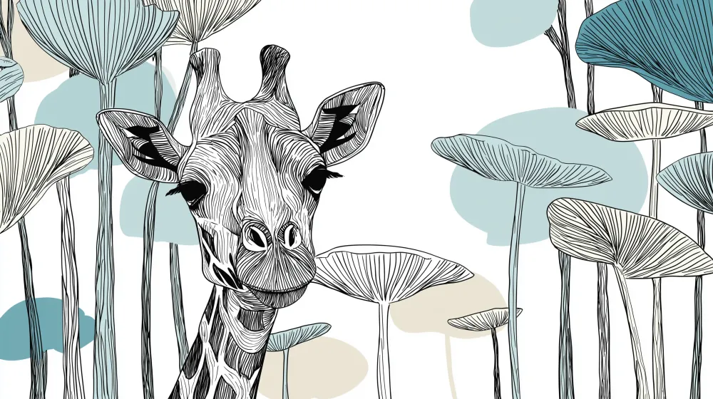 Tapet barnerom | Elegant giraff og kunstnerisk løvverk
