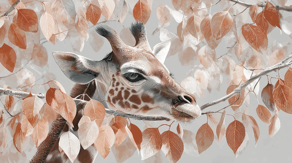 Tapet barnerom | Elegant giraff midt blant bladene