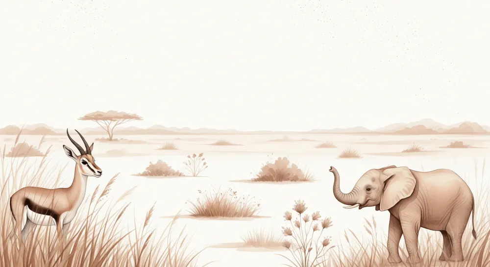 Tapet barnerom | Elegant safari med elefant og antilope