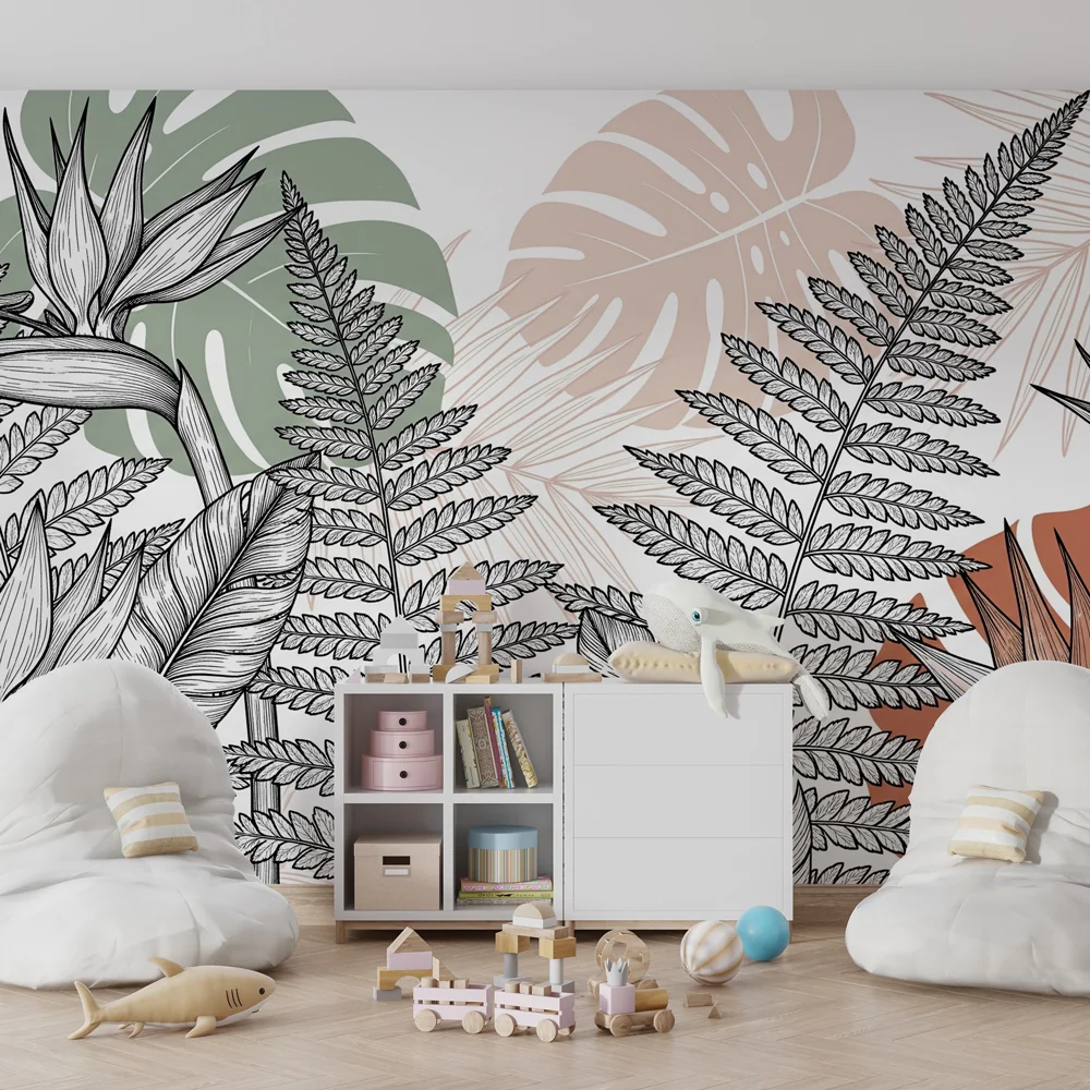 Tapet barnerom | Enchanted Jungle i svart og hvitt