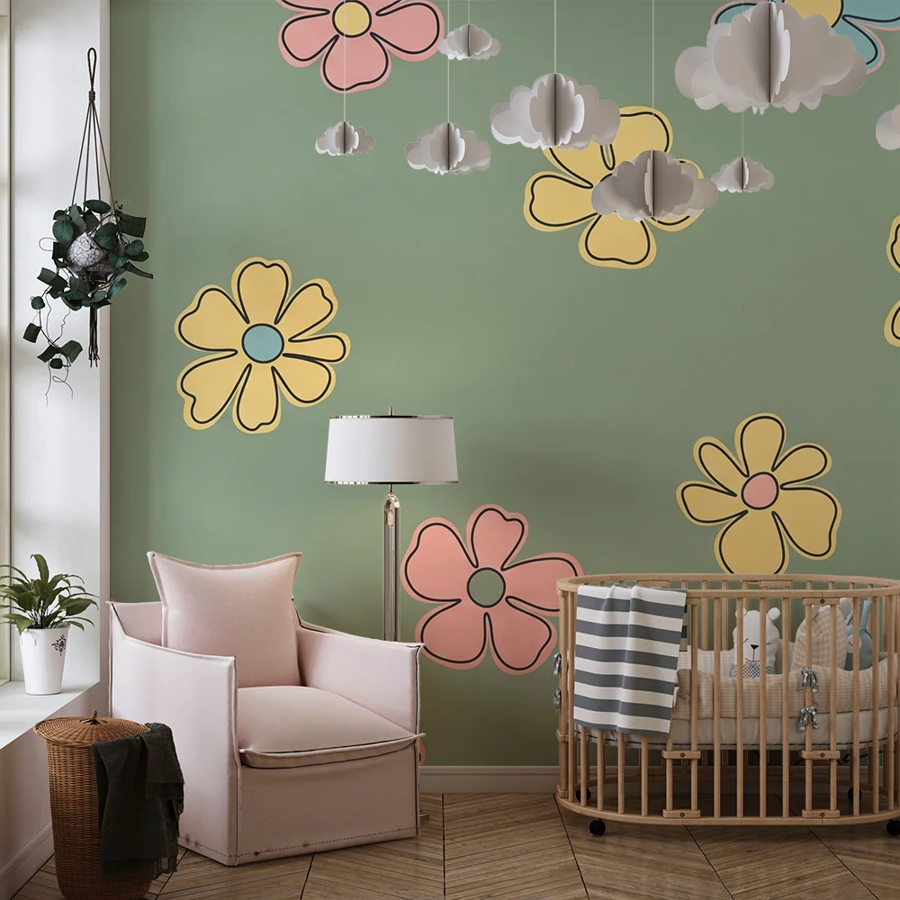 Tapet barnerom | Fargerike blomster på myk bakgrunn