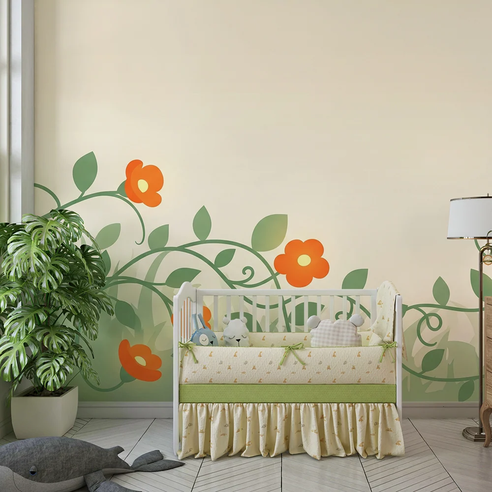 Tapet barnerom | Fargerike blomster og myk løvwerk