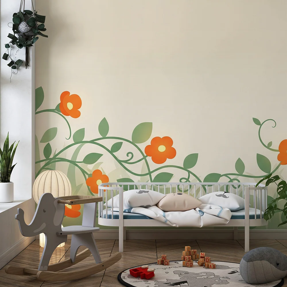 Tapet barnerom | Fargerike blomster og myk løvwerk