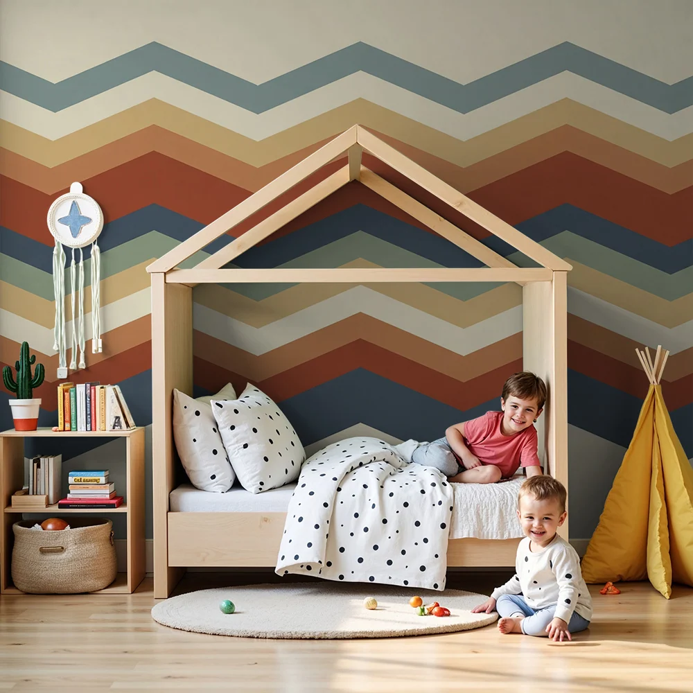 Tapet barnerom | Fargerikt Chevron-mønster i myke toner