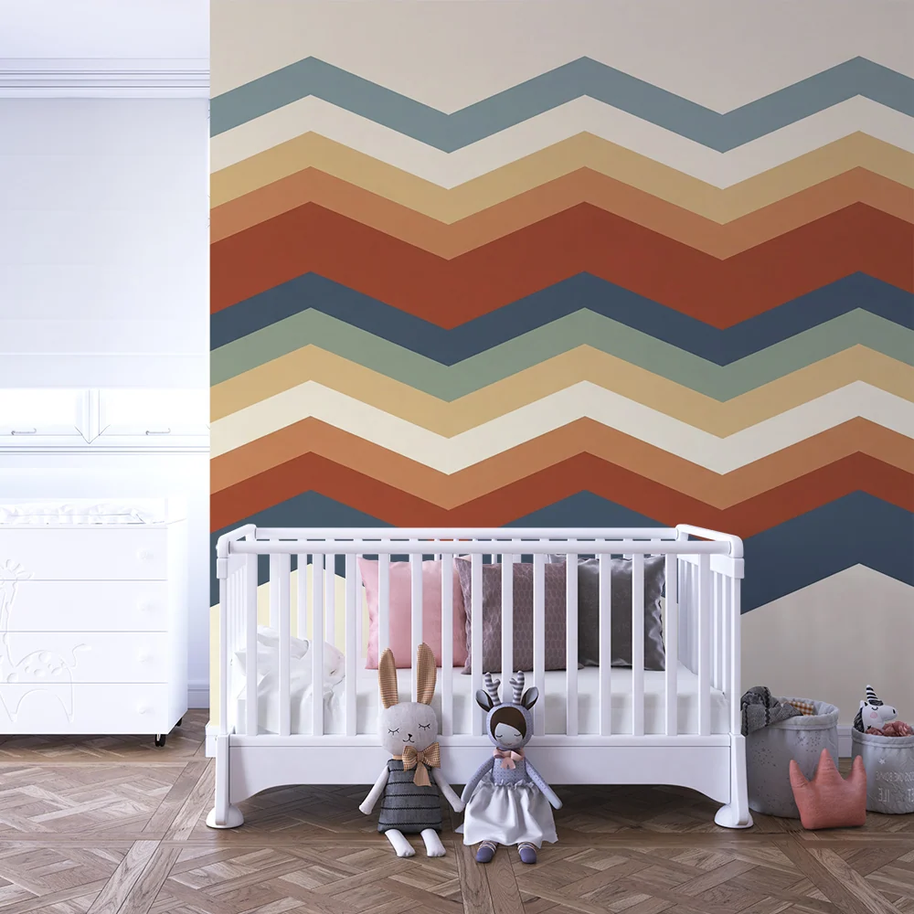 Tapet barnerom | Fargerikt Chevron-mønster i myke toner