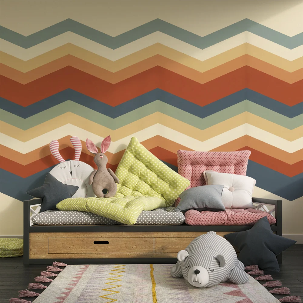 Tapet barnerom | Fargerikt Chevron-mønster i myke toner