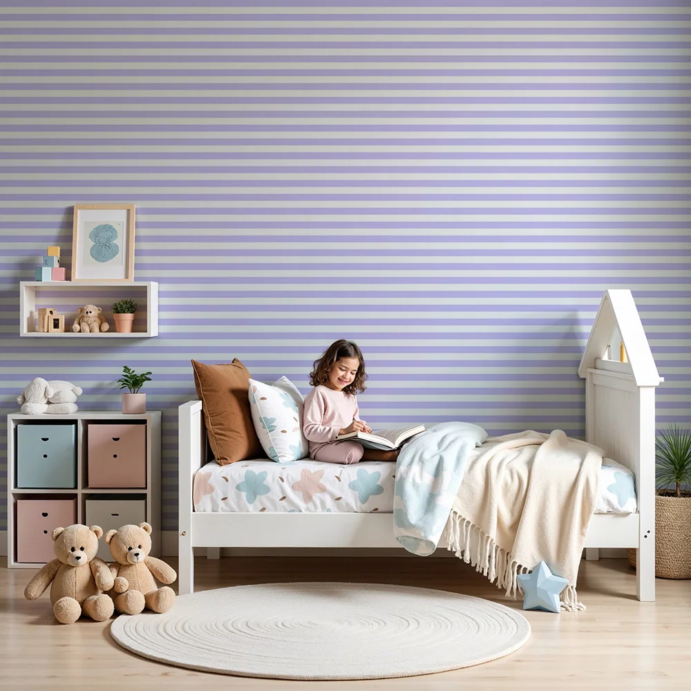 Tapet barnerom | Fine horisontale lilla striper