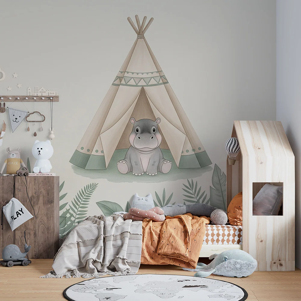 Tapet barnerom | Flodhest og tipi i jungelen