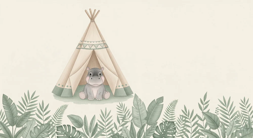 Tapet barnerom | Flodhest og tipi i jungelen