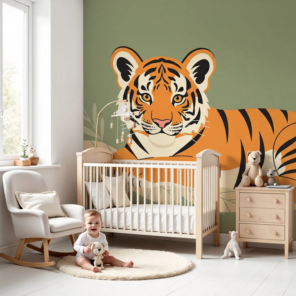 Tapet barnerom | Fredelig tiger i jungelen