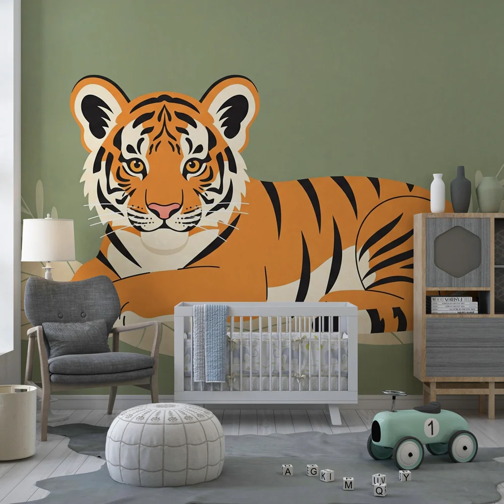 Tapet barnerom | Fredelig tiger i jungelen