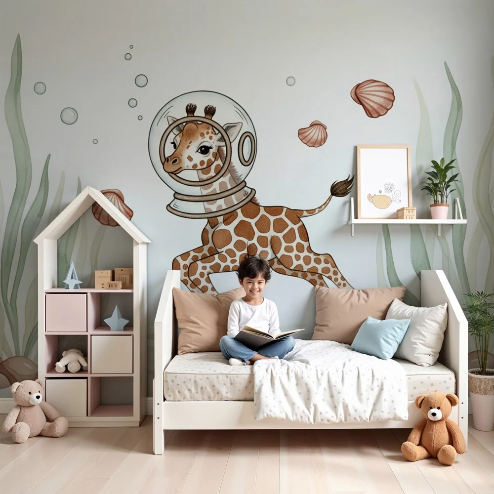 Tapet barnerom | Giraff astronaut under vann
