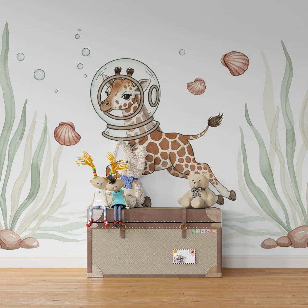 Tapet barnerom | Giraff astronaut under vann
