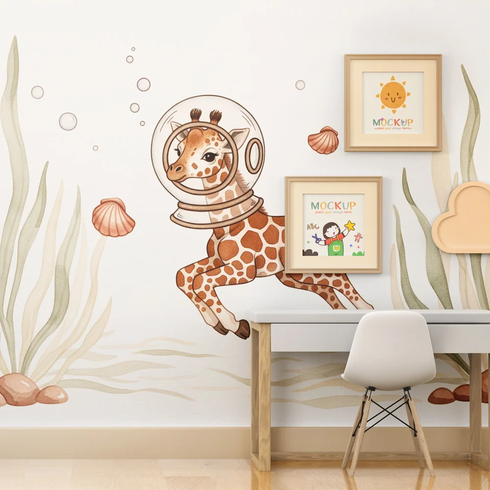 Tapet barnerom | Giraff astronaut under vann