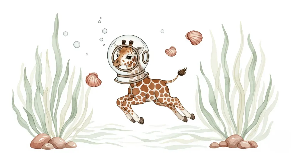 Tapet barnerom | Giraff astronaut under vann