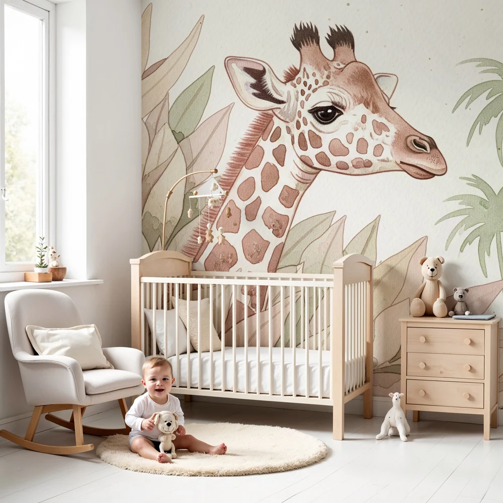 Tapet barnerom | Giraff blant bladene