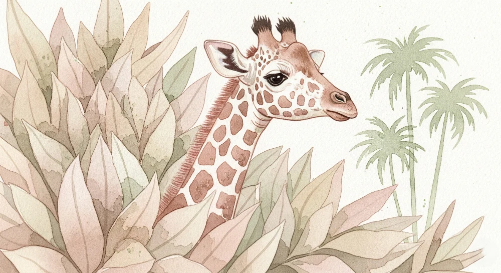 Tapet barnerom | Giraff blant bladene