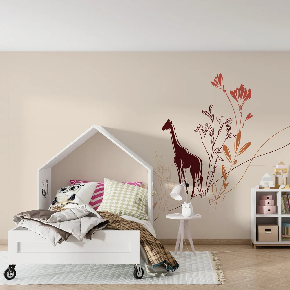 Tapet barnerom | Giraff og delikate blomster
