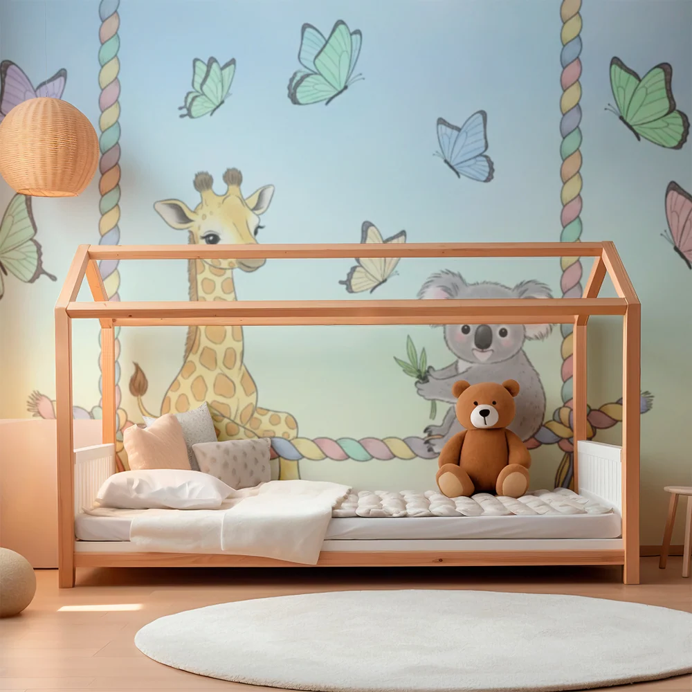 Tapet barnerom | Giraff og koala på en huske