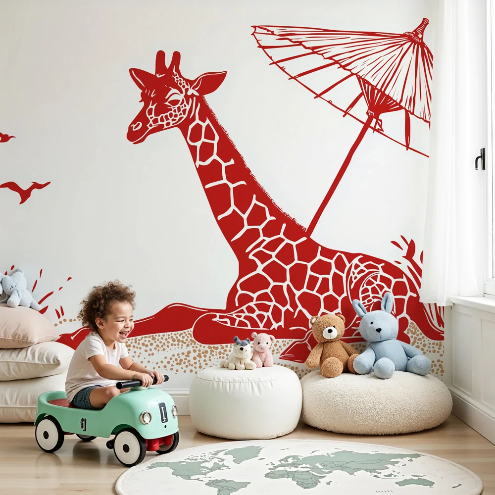 Tapet barnerom | Giraff under en parasoll