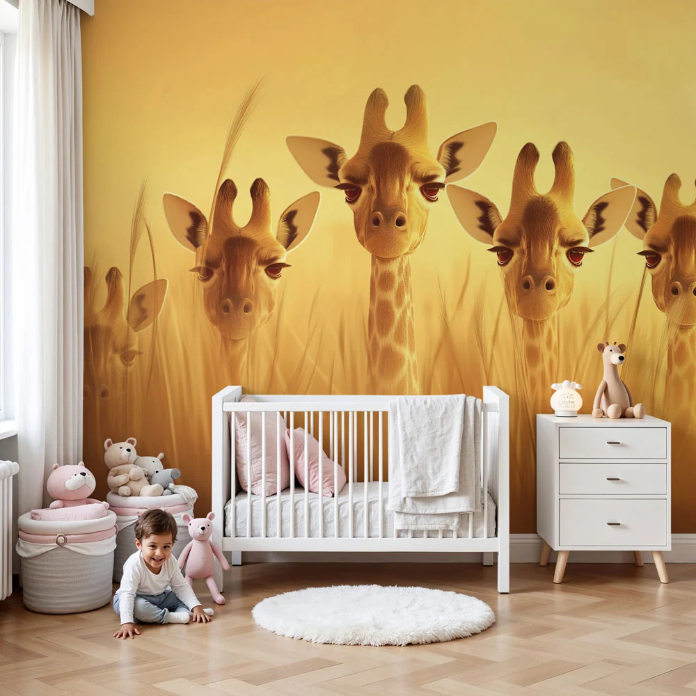 Tapet barnerom | Giraffe sett på savannen