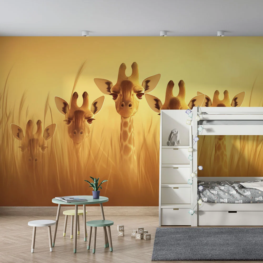 Tapet barnerom | Giraffe sett på savannen