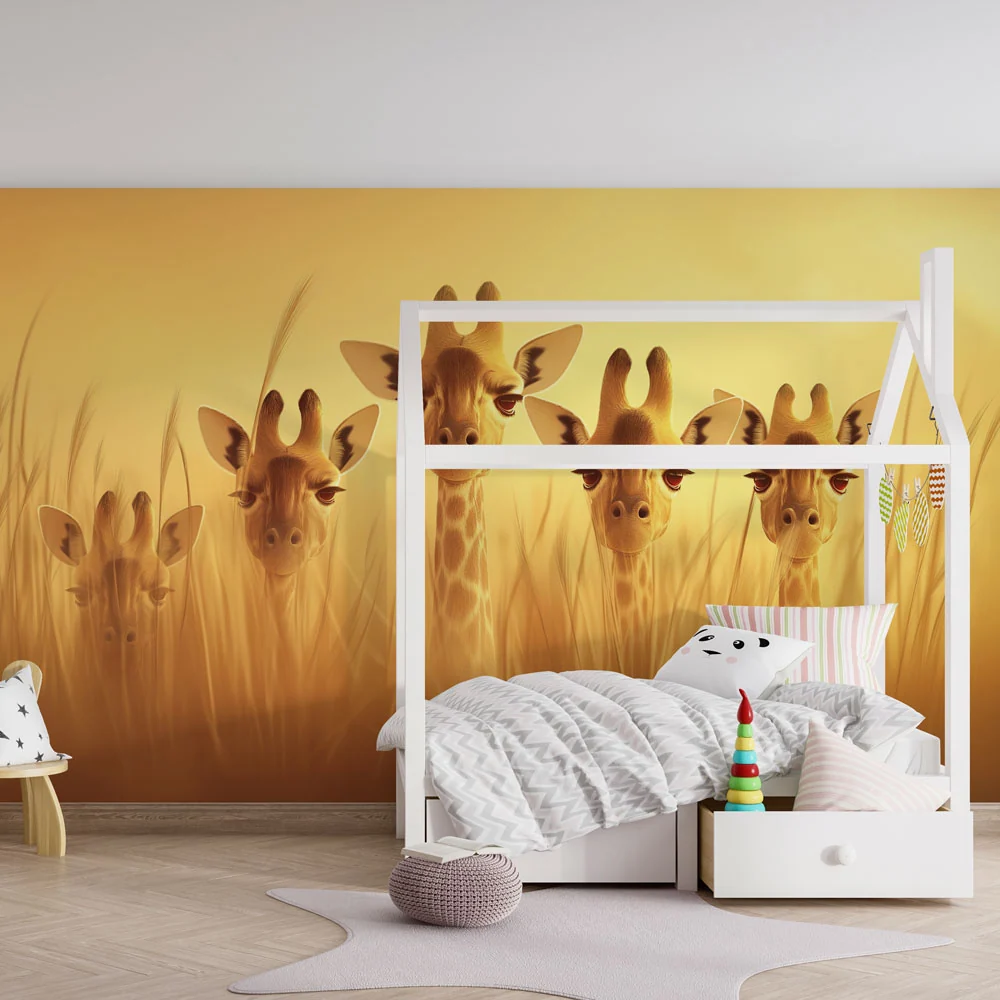 Tapet barnerom | Giraffe sett på savannen