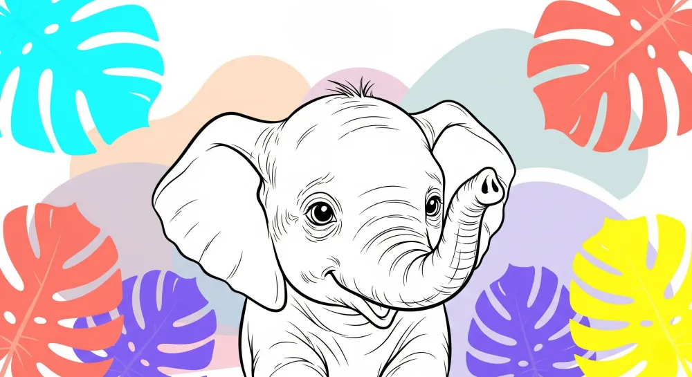 Tapet barnerom | Glad elefant midt i tropiske blader