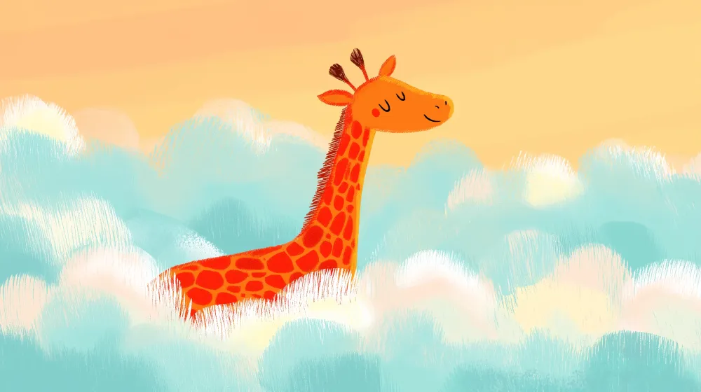 Tapet barnerom | Glad giraff i skyene