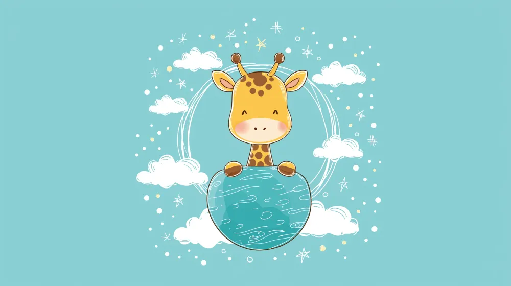 Tapet barnerom | Glad giraff og stjernehimmel