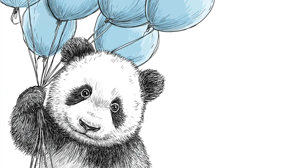Tapet barnerom | Glad panda med blå ballonger